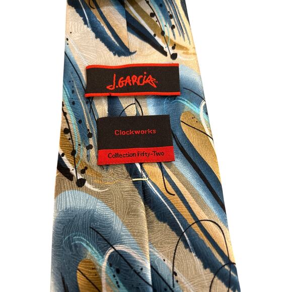 Jerry Garcia Mens Tie "Clockworks" Abstract Art Business Teal Gold Collection 52 - Picture 2 of 5